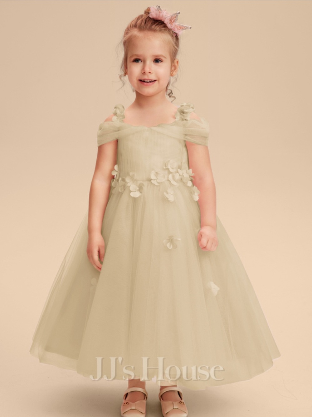 Peach Floral Tulle Girls' Formal Dress
